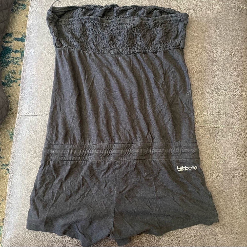 Black billabong strapless romper with pockets